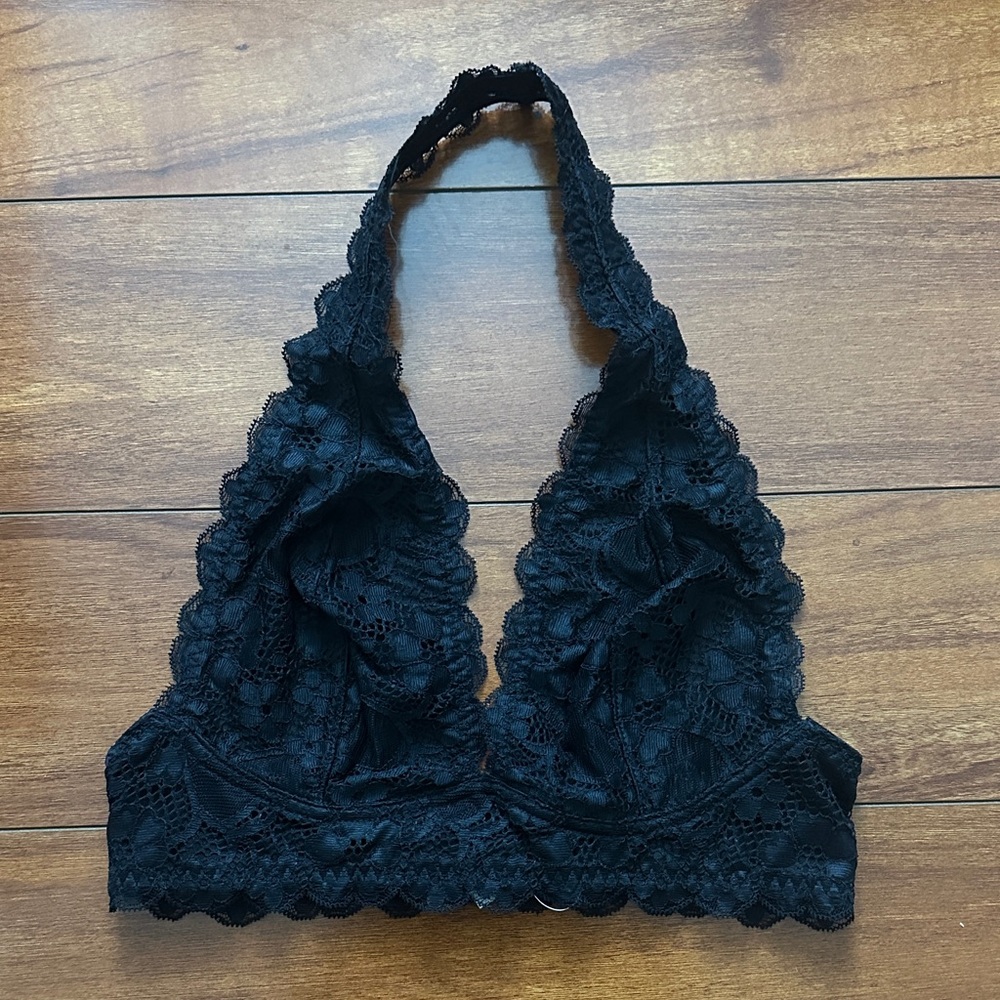 Free People Black Lace Halter Bralette